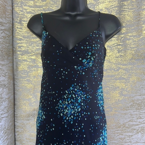 Vintage🧚♀️La Belle Women’s Navy/Blue Geometric Print Midi Length Dress - Picture 3 of 12